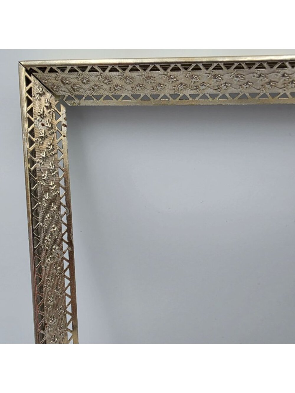 Vintage Gold-Tone Metal Picture Frame Floral Embossed Design Filigree 7" X 9"